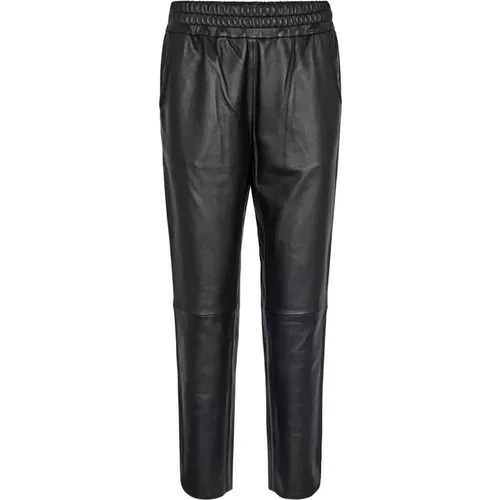 Schwarze Leder-Sweatpants mit elastischem Bund , Damen, Größe: L - MOS MOSH - Modalova