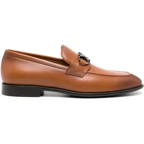 Loafers, male, , Size: 10 US Metal Logo Moc Calf Biscote Abraz - Salvatore Ferragamo - Modalova