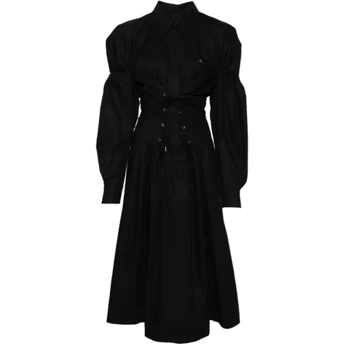 Schwarzes Popelin-Kleid mit Geradem Kragen - Vivienne Westwood - Modalova