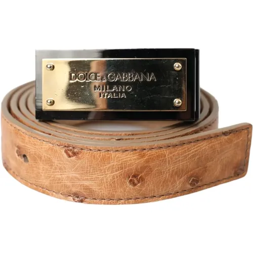 Belts, male, , Size: 90 CM Leather Gold Logo Belt - Dolce & Gabbana - Modalova