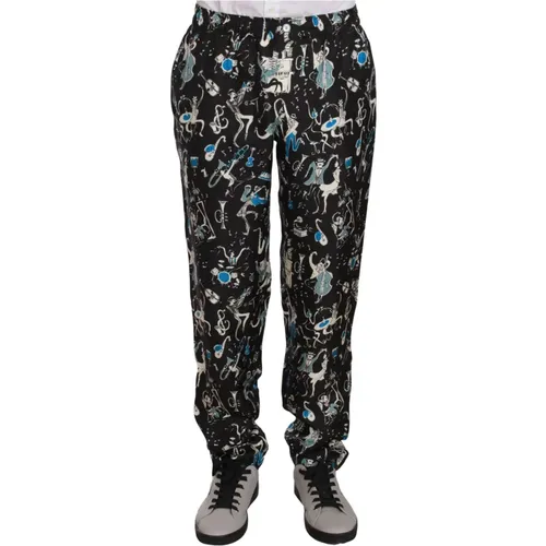 Straight Trousers, male, , Size: S Elegant Silk Lounge Pants with Unique Print - Dolce & Gabbana - Modalova