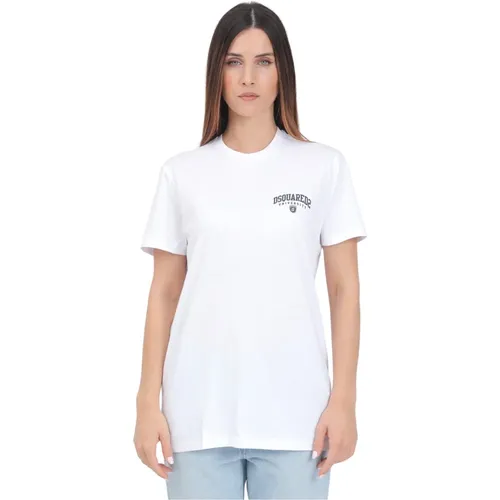 Weißes Logo-Print-T-Shirt Jersey-Gewebe , Damen, Größe: XS - Dsquared2 - Modalova