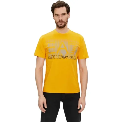 Gelbes T-Shirt mit EA7 Logo , Herren, Größe: 2XL - Emporio Armani EA7 - Modalova