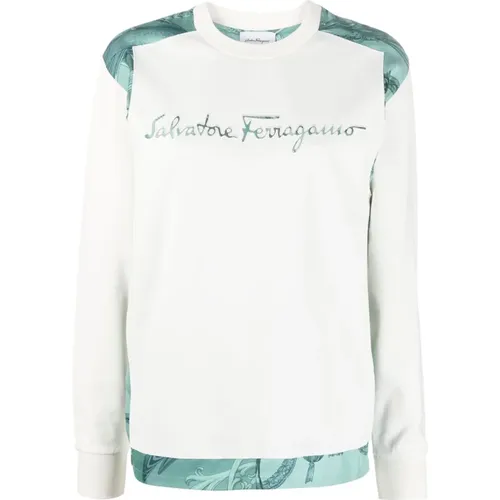 Round Neck Knitwear with Embroidered Logo , female, Sizes: XS - Salvatore Ferragamo - Modalova