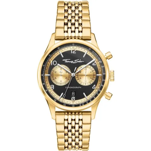 Watches, male, , Size: ONE SIZE Rebel at Heart Chronograph Gold Black Watch - Thomas Sabo - Modalova