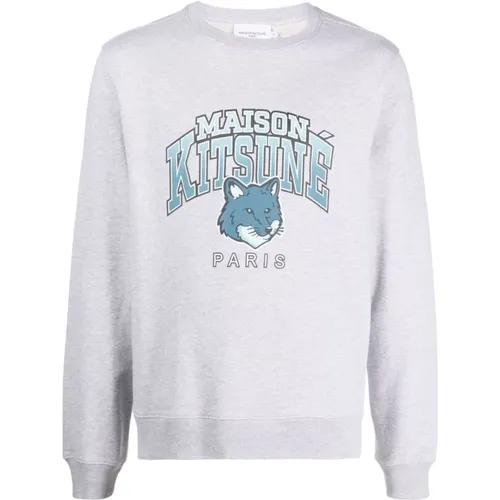 Grey Logo Print Sweatshirt , male, Sizes: S, XL - Maison Kitsuné - Modalova