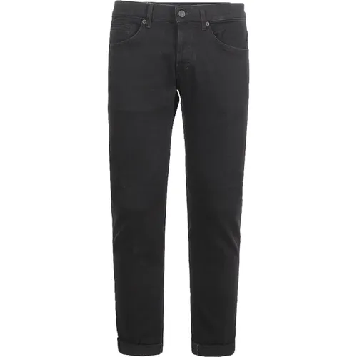 Schwarze Slim Fit Jeans mit Metall-Logo , Herren, Größe: W32 - Dondup - Modalova