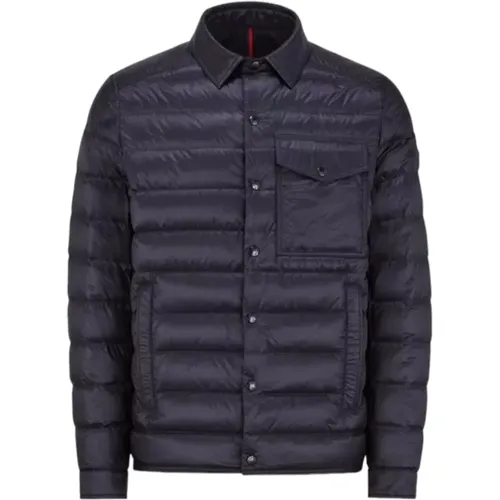 Navy Down Shacket Overshirt Style - Moncler - Modalova