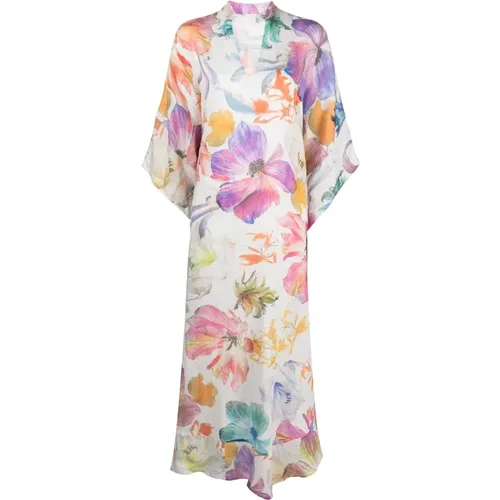 Blumenmuster Kaftan Kleid mit Schlitzen - 120% lino - Modalova