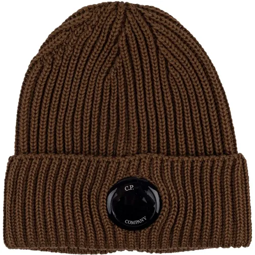 Beanies, male, , Size: ONE SIZE Men's Wool Beanie with Front Lens Detail - C.P. Company - Modalova