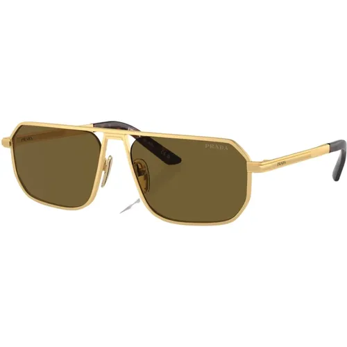Stylish Sunglasses in Pale Gold/Dark Brown , male, Sizes: 59 MM - Prada - Modalova