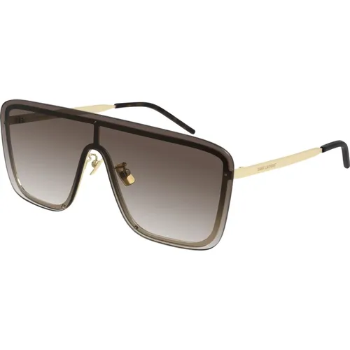 Gold/Braun getönte SL 364 Mask Sonnenbrille , unisex, Größe: ONE Size - Saint Laurent - Modalova
