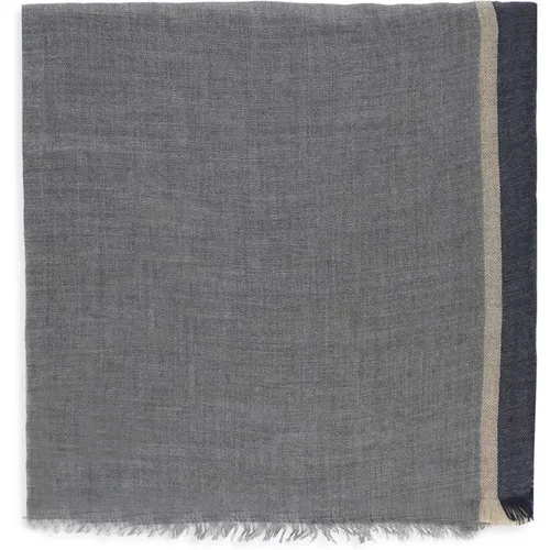 Scarves, male, , Size: ONE SIZE Grey Cashmere Silk Scarf Colorblock Fringes - BRUNELLO CUCINELLI - Modalova