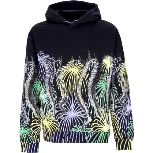 Hoodies, male, , Size: L Black Fireworks Hoodie with Tentacles - Octopus - Modalova