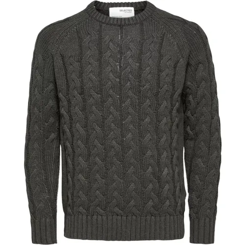 Slhbill LS Knit Cable Crew Neck W - 16086658 , male, Sizes: L, XL - Selected Homme - Modalova