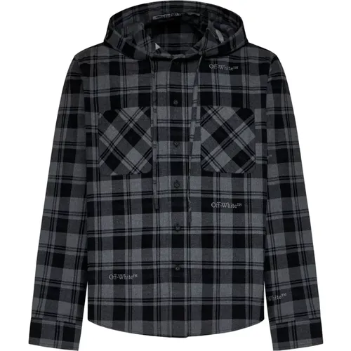 Hooded Flannel Shirt , male, Sizes: M, XL, L - Off White - Modalova