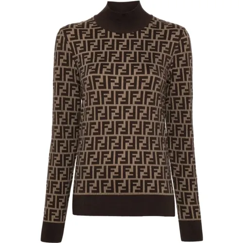 Turtlenecks, female, , Size: 2XS Jacquard Knit Sweatshirt - Fendi - Modalova