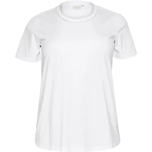 Weißes T-Shirt mit kurzen Ärmeln , Damen, Größe: L - Kaffe Curve - Modalova