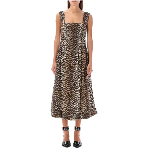 Leopard Print Midi Dress , female, Sizes: M - Ganni - Modalova