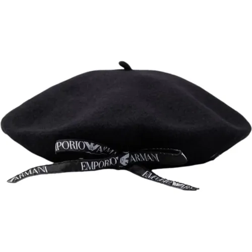 Caps, female, , Size: S Wool Hat with White Logo - Emporio Armani - Modalova