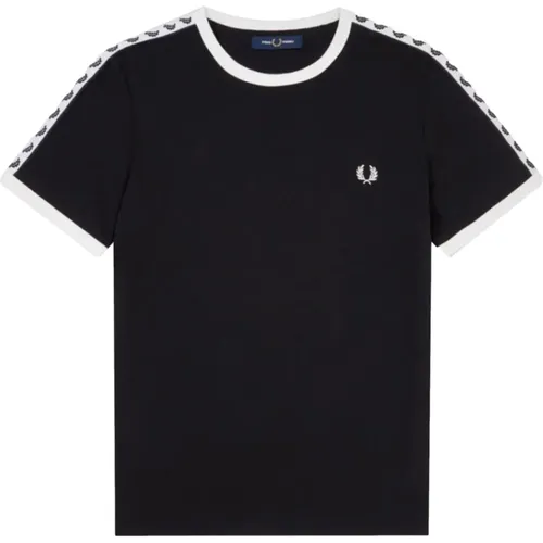 Schwarzes Gestreiftes Schulter T-Shirt , Herren, Größe: M - Fred Perry - Modalova