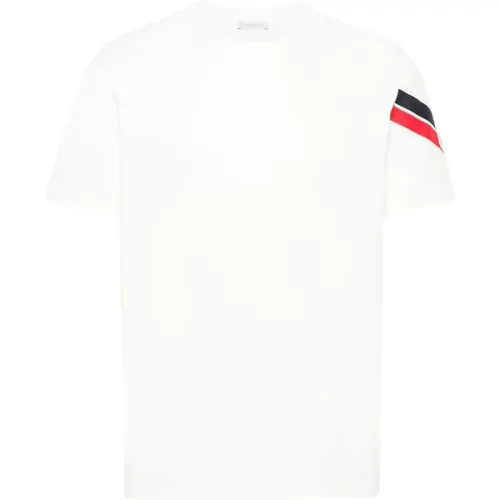 Weiße Baumwoll-T-Shirt mit Streifen-Detail , Herren, Größe: M - Moncler - Modalova