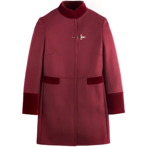 Single-Breasted Coats, female, , Size: XL Wool Coat with Velvet Detailing - Fay - Modalova