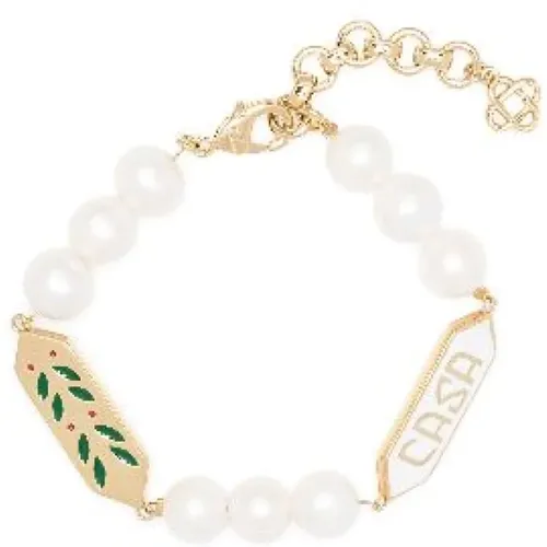 Bracelets, male, , Size: ONE SIZE Logo Pearl Bracelet with Clasp - Casablanca - Modalova