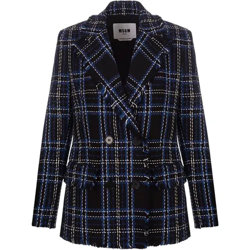 Blazers, female, , Size: 2XS Wool Tweed Double Breasted Blazer - Msgm - Modalova