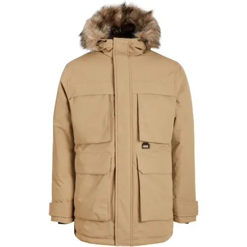 Parkas, male, , Size: M Windproof Parka Jacket with Fur Hood - jack & jones - Modalova