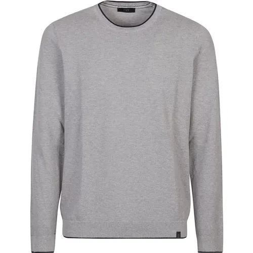 Grigio/Blu Royale Round Neck Sweater , male, Sizes: L, M - Fay - Modalova