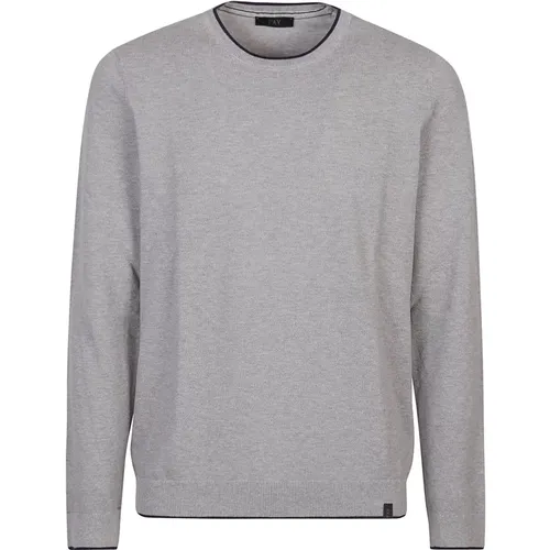 Grigio/Blu Royale Round Neck Sweater , male, Sizes: L, XL, M - Fay - Modalova