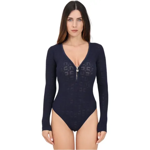 Blauer Netzbodysuit , Damen, Größe: S - Elisabetta Franchi - Modalova