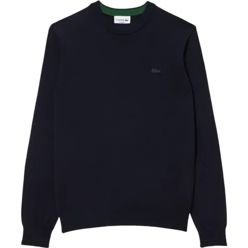 Sweatshirts, male, , Size: L Merino Wool Crew Neck Sweater Navy - Lacoste - Modalova