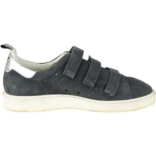 Grey Suede Velcro Strap Sneakers , male, Sizes: 9 UK - Golden Goose - Modalova