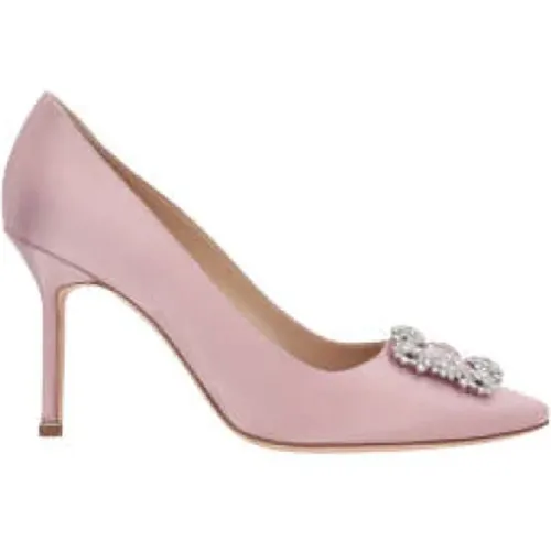 Silk Satin Décolleté with Jewel Buckle , female, Sizes: 5 UK - Manolo Blahnik - Modalova