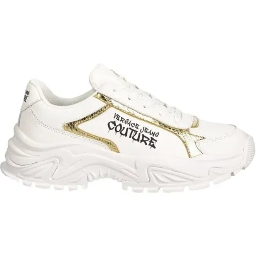 Weiße und goldene Sneakers mit Logo , Damen, Größe: 38 EU - Versace - Modalova