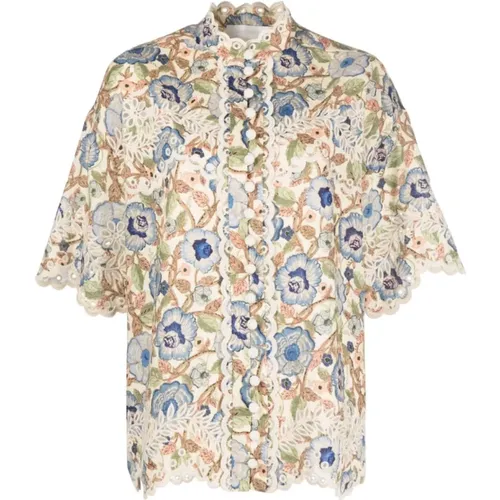 Floral Embroidered Linen Shirt , female, Sizes: L - Zimmermann - Modalova