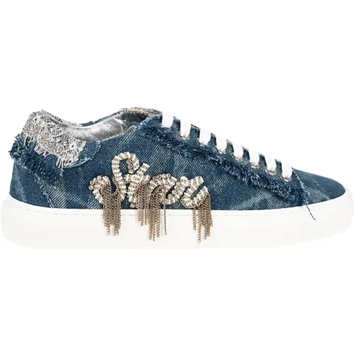 Sneakers, female, , Size: 5 US Denim Sneakers with Embellishments - PATRIZIA PEPE - Modalova