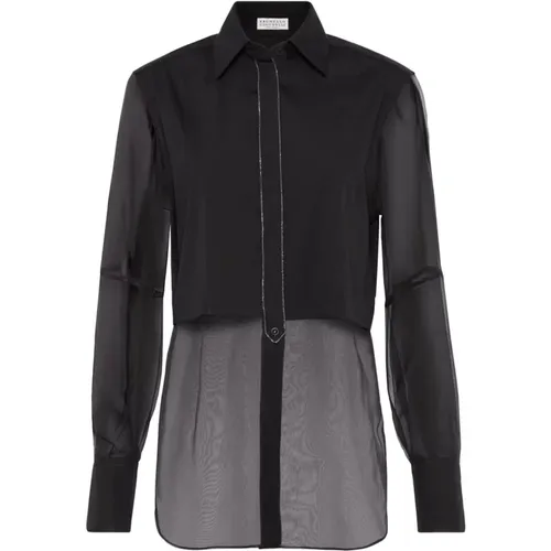 Shirts, female, , Size: XS Transparent-panel Poplin Shirt - BRUNELLO CUCINELLI - Modalova