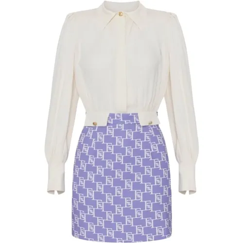 Georgette Shirt and Crepe Skirt Minidress , female, Sizes: M, L - Elisabetta Franchi - Modalova