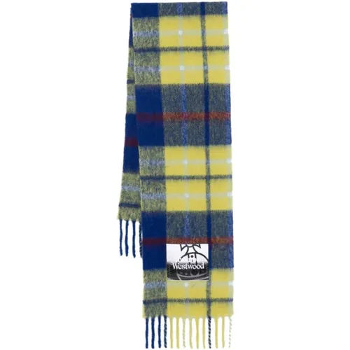 Winter Scarves, male, , Size: ONE SIZE Blue Tartan Alpaca Wool Scarf - Vivienne Westwood - Modalova