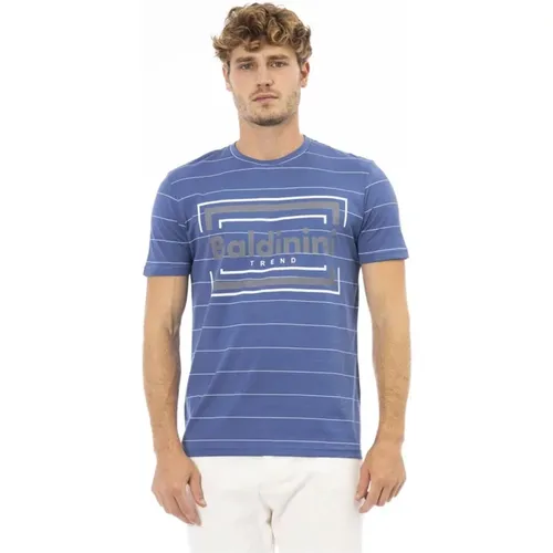 Blaues Baumwoll-T-Shirt mit Frontdruck , Herren, Größe: L - Baldinini - Modalova