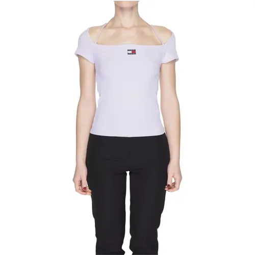 Lilac Boat Neck T-Shirt , female, Sizes: S, M, L, XS - Tommy Jeans - Modalova