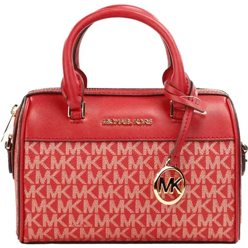 Handbags, female, , Size: ONE SIZE Red Signature Duffle Crossbody Bag with Card Slots - Michael Kors - Modalova