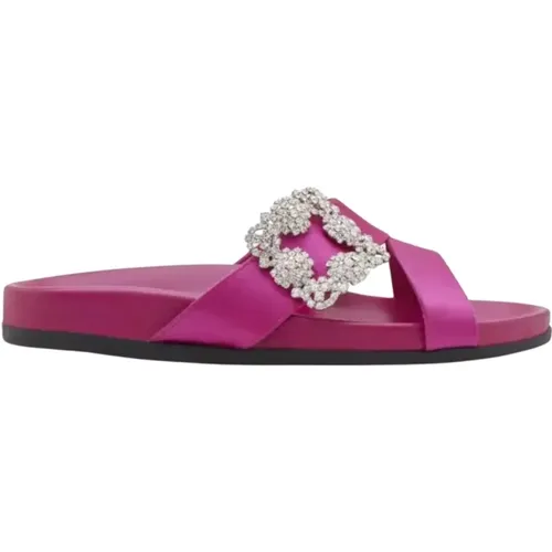 Pink Crystal Buckle Sandals , female, Sizes: 6 UK - Manolo Blahnik - Modalova