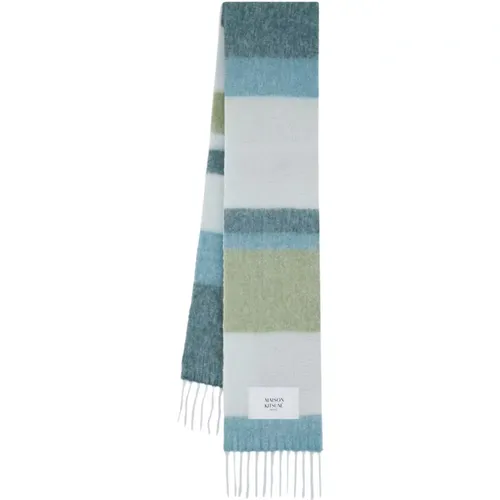 Striped Alpaca Knit Scarf with Fringes , male, Sizes: ONE SIZE - Maison Kitsuné - Modalova