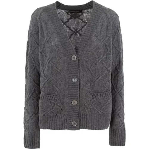 Cardigans, female, , Size: L Luxury Wool Cashmere Cardigan - Ermanno Scervino - Modalova