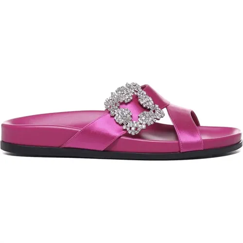 Jewel Buckle Flat Sandals , female, Sizes: 5 1/2 UK, 4 UK, 3 UK, 5 UK, 7 UK, 6 UK - Manolo Blahnik - Modalova