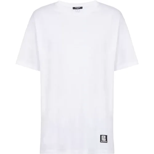 Oversized eco-designed cotton T-shirt with logo print , male, Sizes: M, 2XS, L, S, XS - Balmain - Modalova